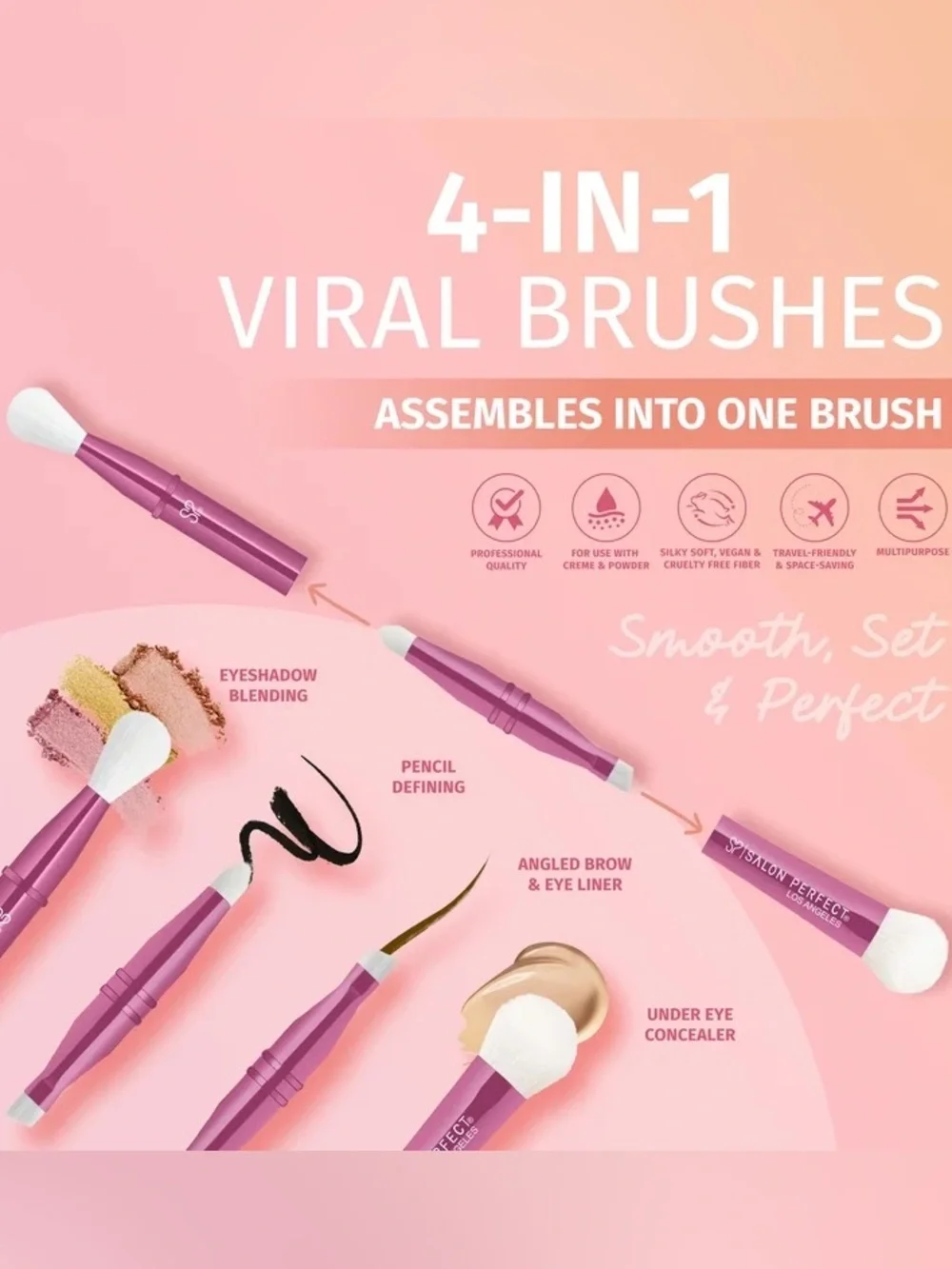 Salon Perfect 4-in-1 Viral Eye and Brow Brushes. Brand New! 4 Brushes. NEW!